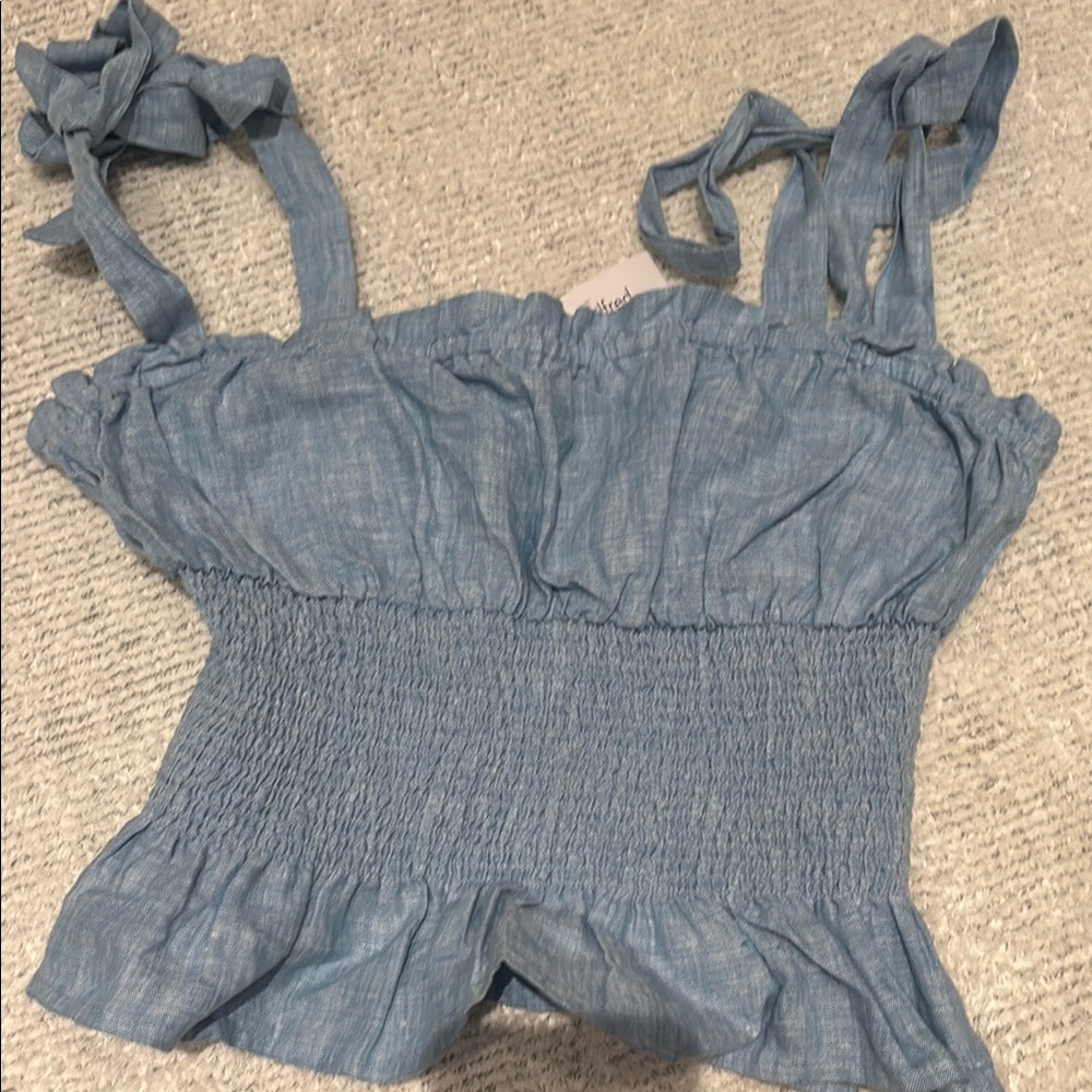 Wilfred Chambray buoy blue 100% linen top. Never won with tags!